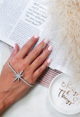 SILVER DIAMANTE JEWEL HAND RING BRACELET CUFF