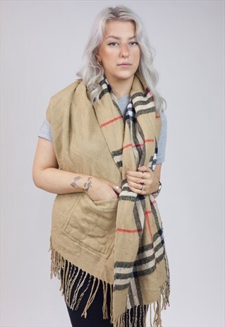 VINTAGE 90S TARTAN SCARF WITH POCKETS