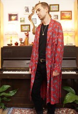 Vintage 70s Paisley Satin Dressing Gown / Robe in Red
