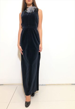 VINTAGE VELVET SUIT IN BLUE WITH SKIRT AND VEST