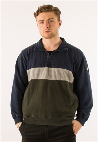 VINTAGE 90S NAUTICA STRIPED QUARTER ZIP LARGE