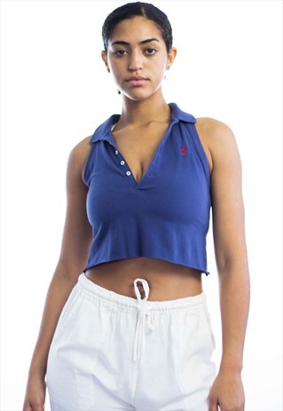 VINTAGE POLO RALPH LAUREN CROP TOP LOGO REWORKED 90S L 3.4