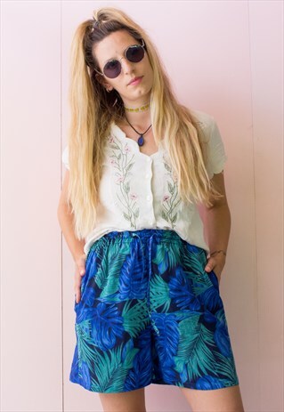 VINTAGE FLOWER & PALM PRINT SHORTS