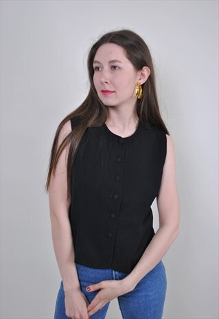 VINTAGE BLACK MINIMALIST BLOUSE, 90S SLEEVELES VEST TOP