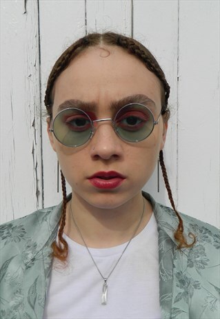 GREEN TINT LENS SMALL ROUND SUNGLASSES