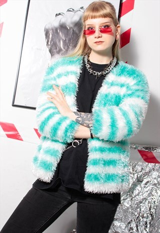 90S GRUNGE Y2K CUTE BABE FLUFFY FURRY STRIPE OVERSIZE SWEATS