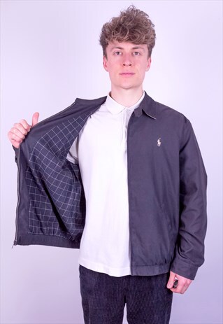 VINTAGE RALPH LAUREN CHECK LINED HARRINGTON JACKET BLACK XL