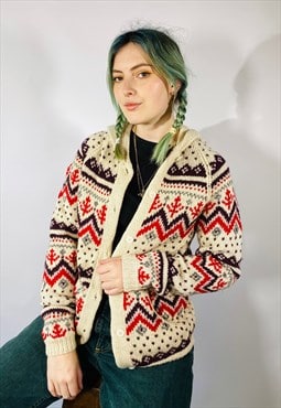 Vintage Size L Wool Chunky Knitted Cardigan in Multi