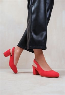 Edith block heel mary jane pumps in red suede