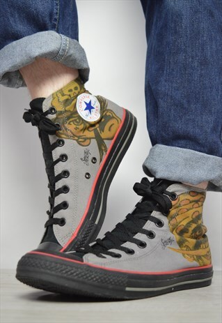 VINTAGE 90S CONVERSE SAILOR JERRY GREY & BROWN HI-TOPS RETRO