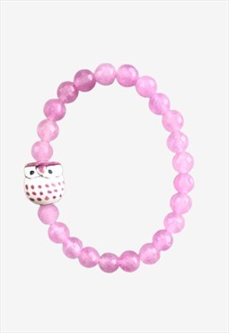 Wise Owl Mauve Pink Angelite Beaded Gemstone Gift Bracelet