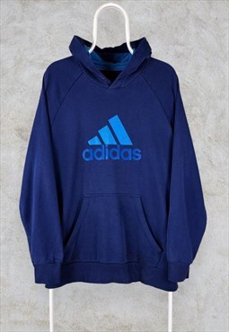 Vintage Adidas Hoodie Blue Pullover Spell Out Logo Large