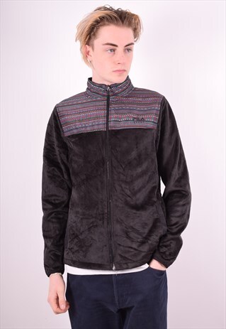 FILA MENS VINTAGE FLEECE JACKET LARGE BLACK 90'S