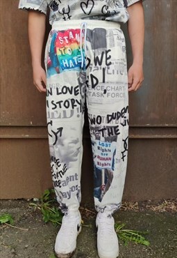 Gay joggers LGBT pants graffiti love pride overalls in white