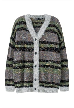 Fluffy cardigan fleece sweater stripe jumper zebra top grey