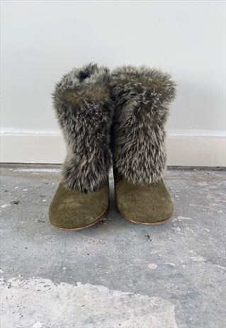 Vintage 00s Faux Fur Ankle Heel Boots