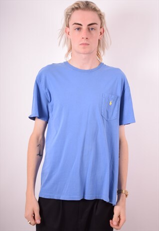 POLO RALPH LAUREN MENS VINTAGE T-SHIRT TOP MEDIUM BLUE 90S
