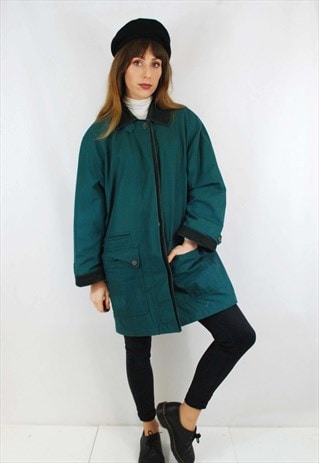VINTAGE EMERALD GREEN CORDUROY COLLAR BOYFRIEND JACKET