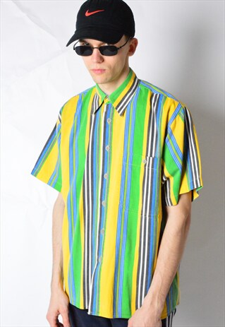 VINTAGE 90S COLOURFUL STRIPED SHORT SLEEVE SHIRT