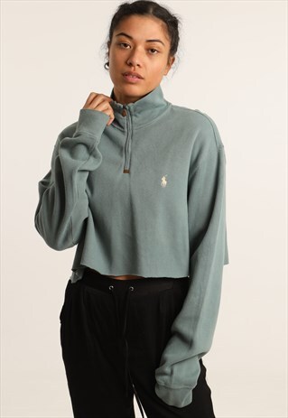 VINTAGE RALPH LAUREN EMBROIDERED CROPPED 1/4 ZIP SWEATSHIRT