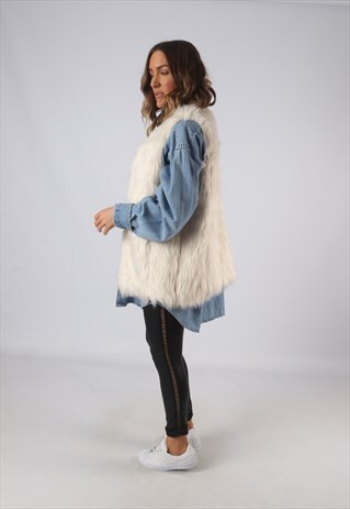 FAUX FUR GILET WAISTCOAT OVERSIZED JACKET LONG UK 14 (DKDJ)