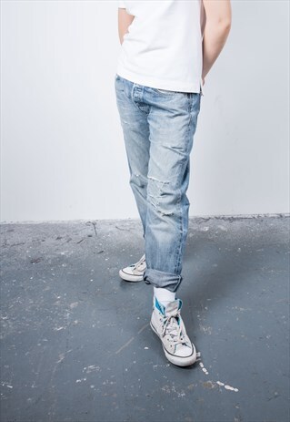 VINTAGE 501 LEVI'S BLUE RIPPED MOM JEANS