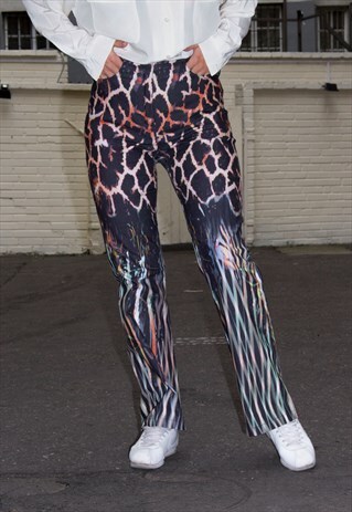 VINTAGE 80S CRAZY PRINT COLORFUL FLARES