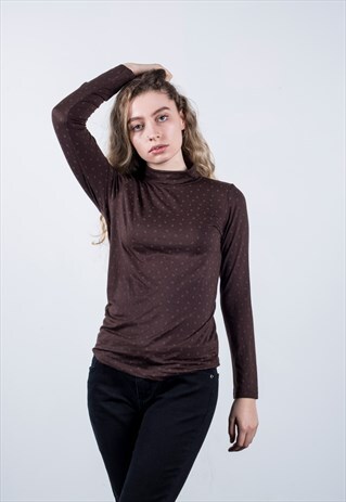VINTAGE BROWN PATTERNED TURTLE NECK JUMPER