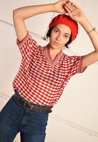 70'S RETRO KNIT JAZZY PARIS CHIC FESTIVAL TOP JUMPER BLOUSE