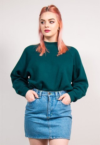 VINTAGE 90'S PLAIN GREEN BASIC SWEATSHIRT