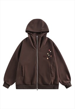 Raised neck hoodie utility pullover badge jumper in brown