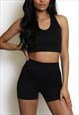 Ribbed Cut-Out Back Crop Top & Shorts Set In Black