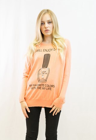 Long Sleeve Jumper with Nail Polish Design in Orange