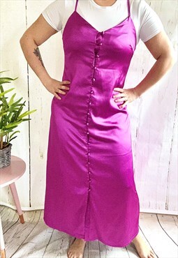 Vintage Purple Strappy Satin Slip 90's Cami Dress