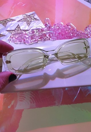 SLIM RECTANGLE SUNGLASSES IN GREEN
