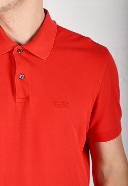 Vintage Hugo Boss Polo Shirt in Red Short Sleeve Tee Large