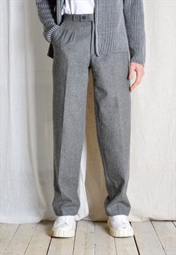 Vintage 90s Grey Minimalist Wool Pleated Mens Pants