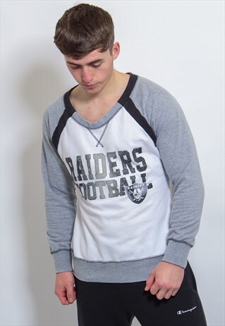 VINTAGE RAIDERS FOOTBALL SWEATSHIRT IN GREY & WHITE LARGE