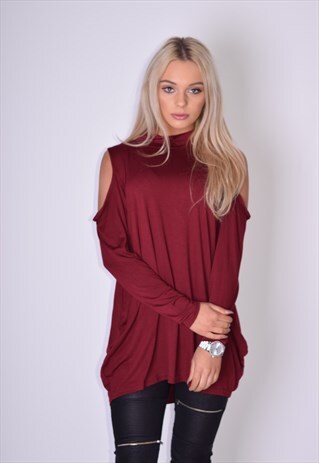 CUT OUT COLD SHOULDER BAGGY LOOSE OVERSIZED HANKY TOP