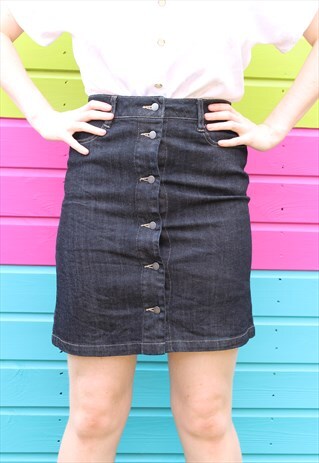 VINTAGE 90'S BLACK DENIM A LINE MINI SUMMER SKIRT
