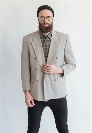 VINTAGE 80S MINIMAL DOUBLE BREASTED BLAZER IN GREY