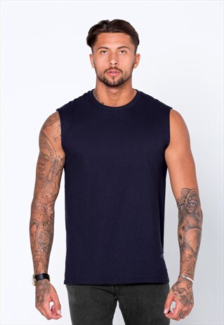 ESSENTIAL STAPLE BLANK TANK GYM VEST - NAVY BLUE