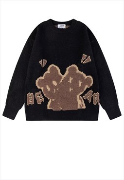 Couple sweater bear patch knit jumper Christmas top in black