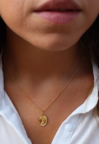GOLD SILVER PICASSO FACE NECKLACE