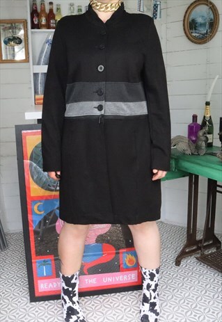 VINTAGE Y2K BLACK MONOCHROME STRIPED STRIPE MIDI SHIRT DRESS