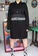 Vintage Y2K Black Monochrome Striped Stripe Midi Shirt Dress