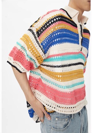 Men's rainbow knit polo shirt SS2023 VOL.4