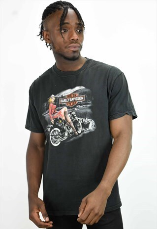 VINTAGE HARLEY DAVIDSON BLACK T-SHIRT WITH BACK PRINT