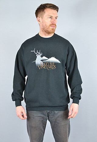 VINTAGE BLACK "ELK COVE VINEYARDS" PRINTED SWEATSHIRT
