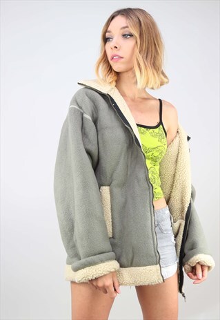 VINTAGE 90S OVERSIZED TEDDY FLEECE JACKET